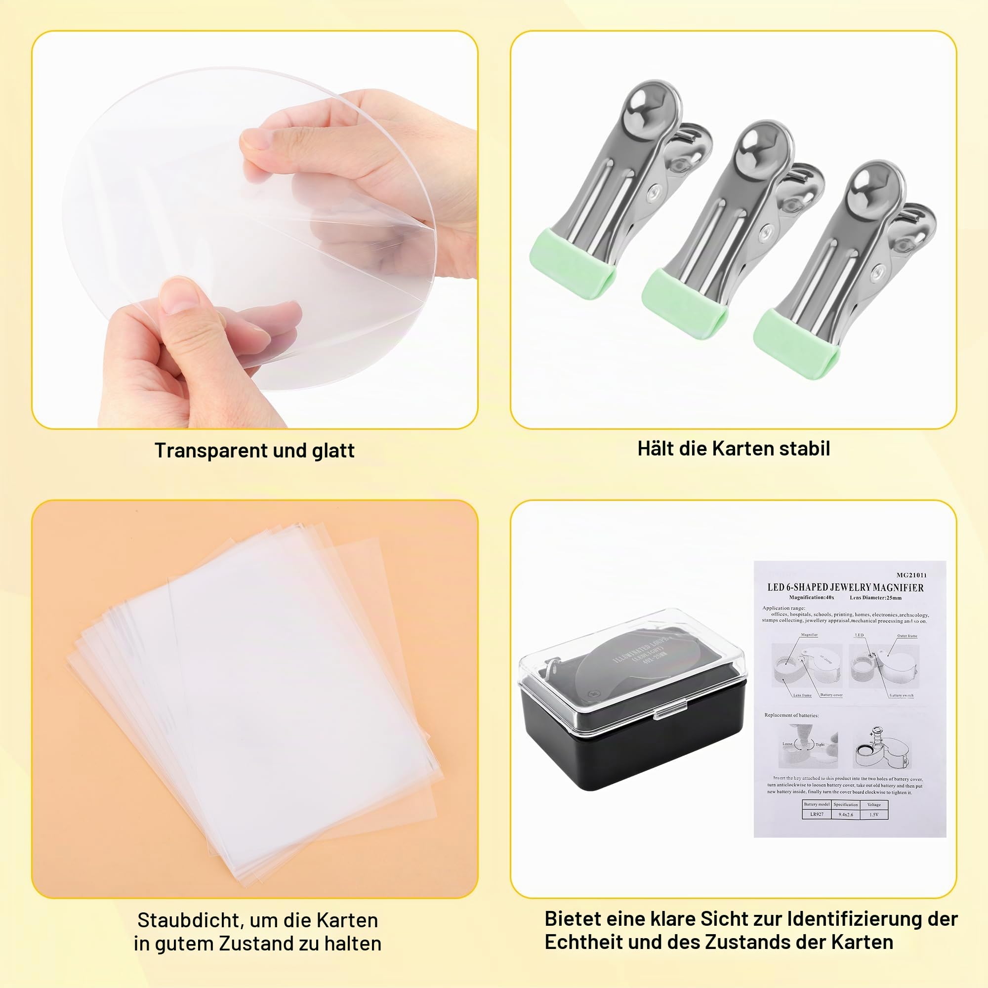 Coldairsoap Karten-Reinigungsset Karten-Abflachungs- und Polier-Set 40-facher Lupe für TCG-Sammler