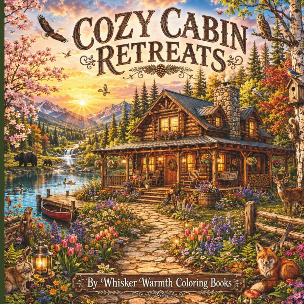 Cozy Cabin Retreats: A Cozy Coloring Book of Rustic Cabins, Peaceful Landscapes & Beautiful Nature Scenes (Cozy Home Series)