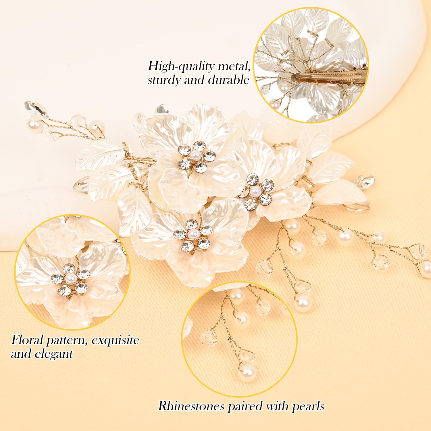 2Pcs Wedding Hair Accessories for Women Flower Bridal Hair Accessories Pearl Bridal Headpiece for Brides Bridesmaid, Women - Image 4