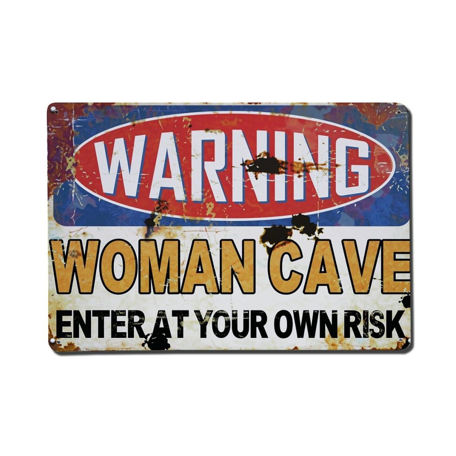 Bliveurn Vintage Warning Woman Cave Enter Risk Retro Metal Tin Sign, Metal Poster For Home, Gaming Room, Studio Workshop,Bar,Garage Wall Art Decor 8X12 Inch