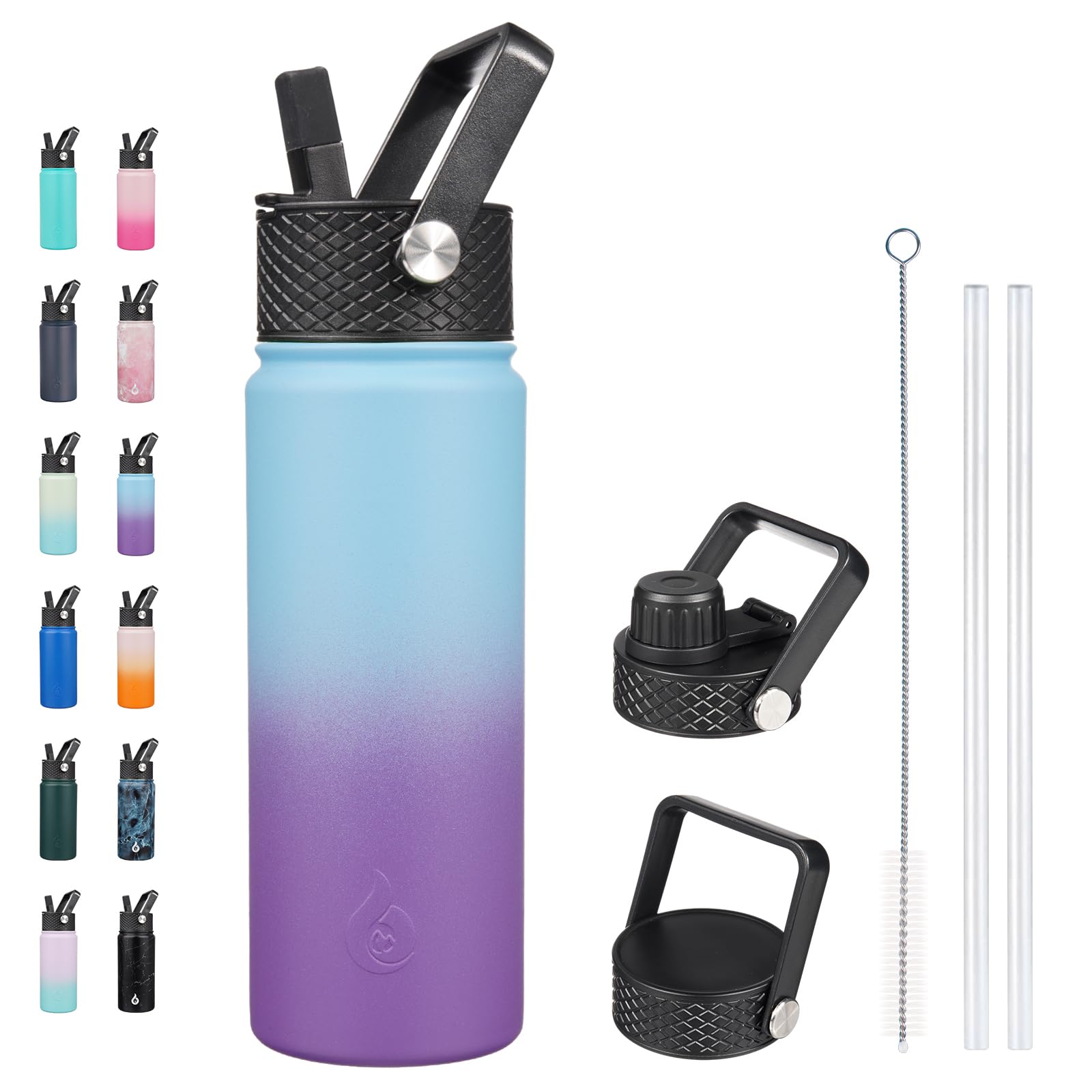 BJPKPK Insulated Water Bottles with Straw Lid, 22oz Cold & Hot Thermo, Stainless Steel Metal Water Bottle with 3 Lids, Reusable Thermo, Cups, Mugs for Daily Use-Ocean Dream