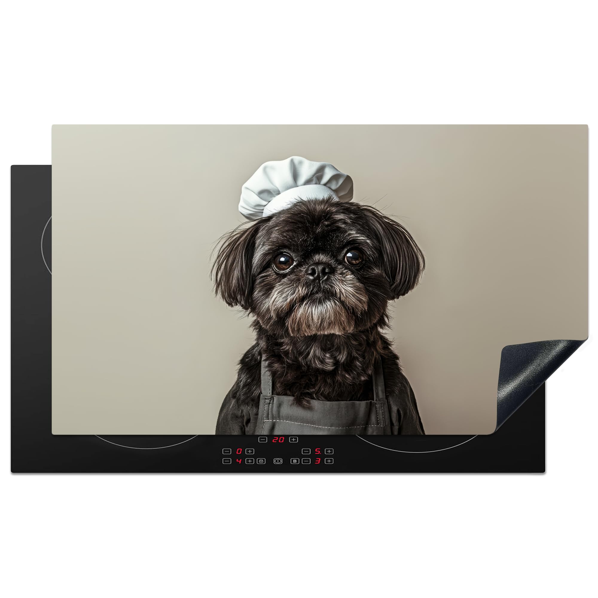 KitchenYeah© Induction Hob Protector Mat 20.3"x35.3" / 89.6x51.6 cm Cooker Top Protectors Cover Ceramic Covers Electric Hobs Vinyl Chefs Hat - Black - Dog