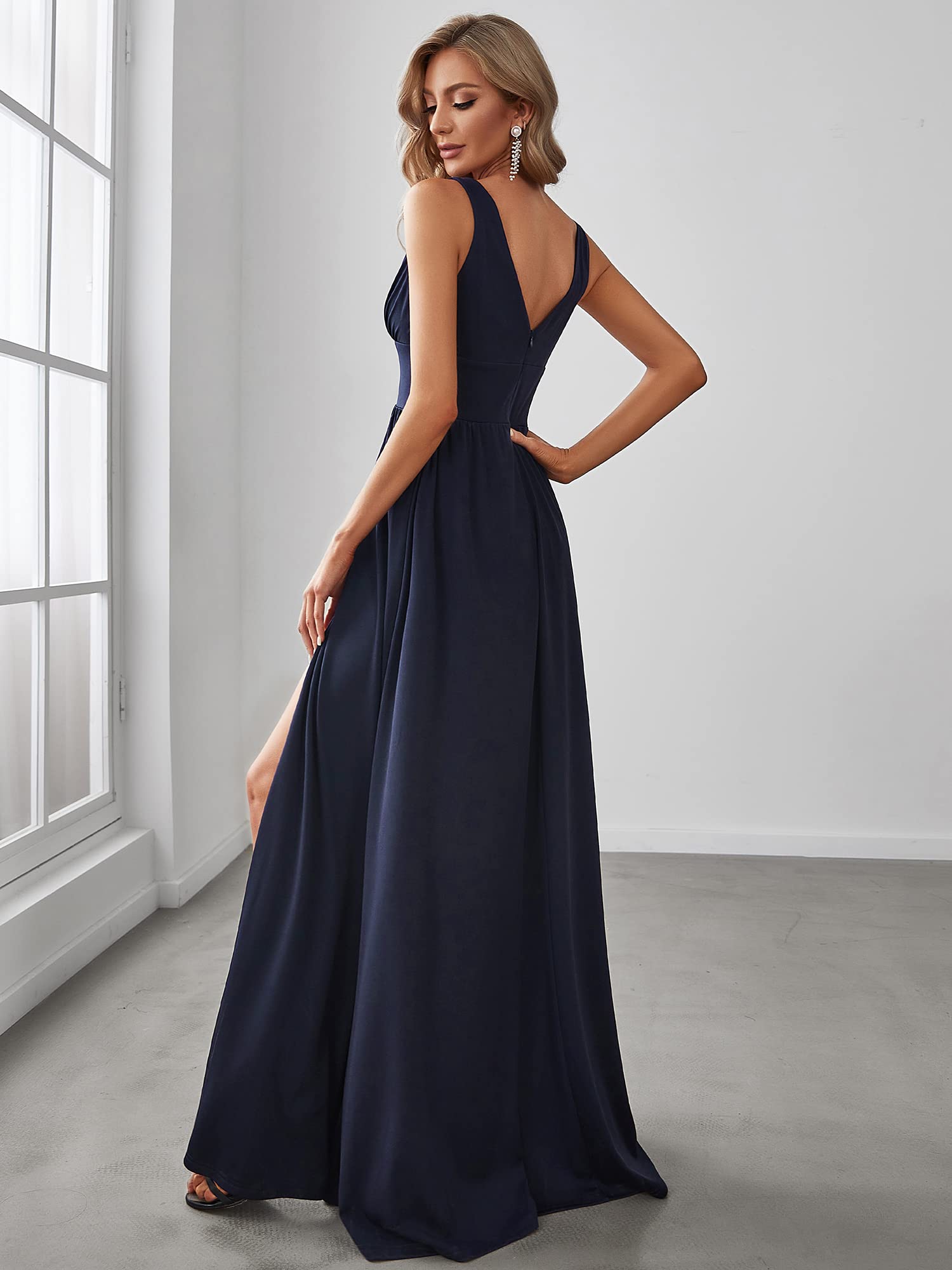 Ever-Pretty Abito da sera da donna, elasticizzato, con scollo a V, senza maniche, lungo fino al pavimento, EE0168B