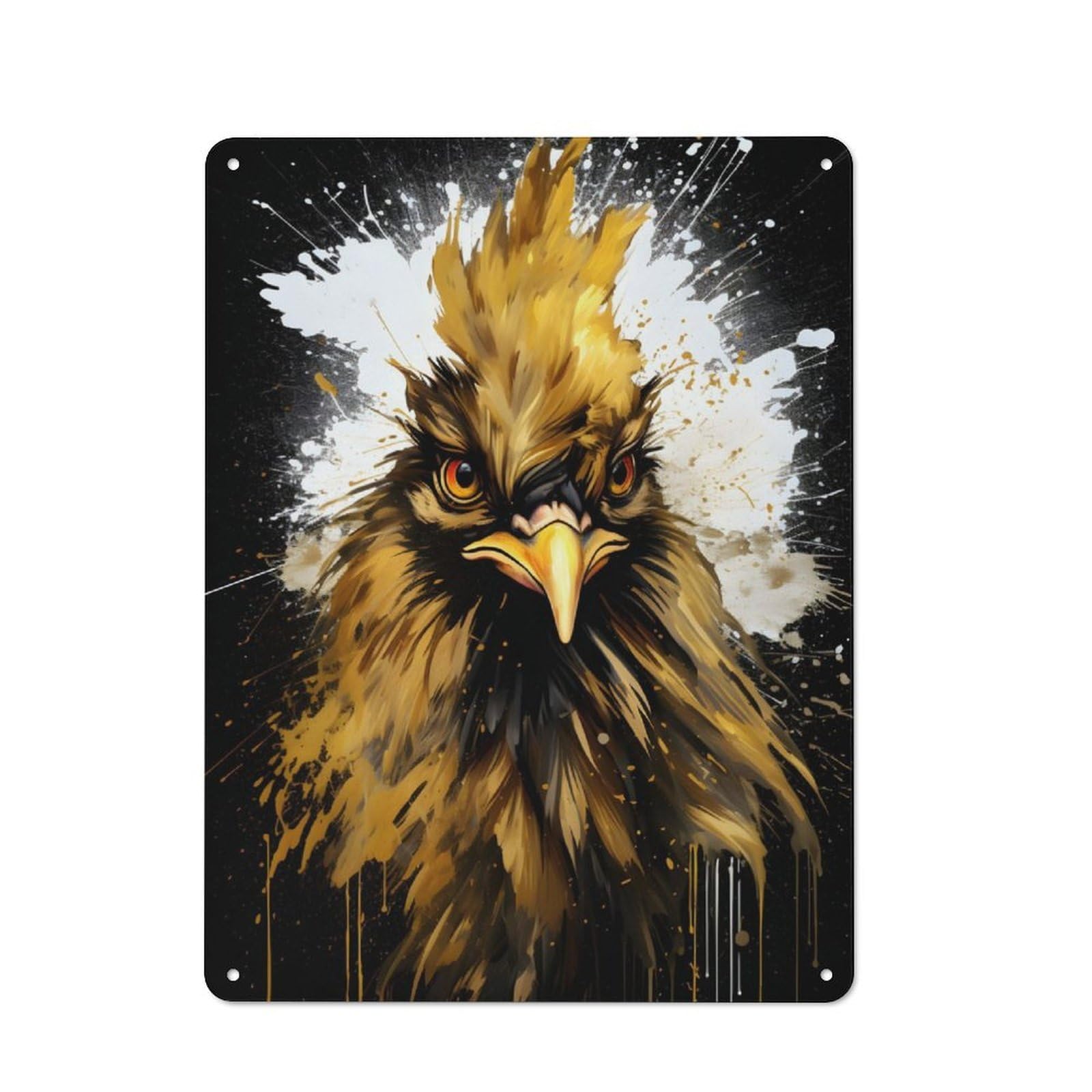 Junmoney Gold Rooster Painting Tin Wall Plaque 40X30cm With For Guest Room Or Hallway, For Hallway Wall Decor Fans