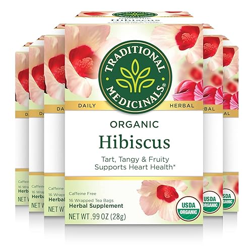 Traditional Medicinals - Té de hierbas orgánicas de jamaica (paquete de 6), apoya la salud cardiovascular, 16 bolsas de té (paquete de 6)