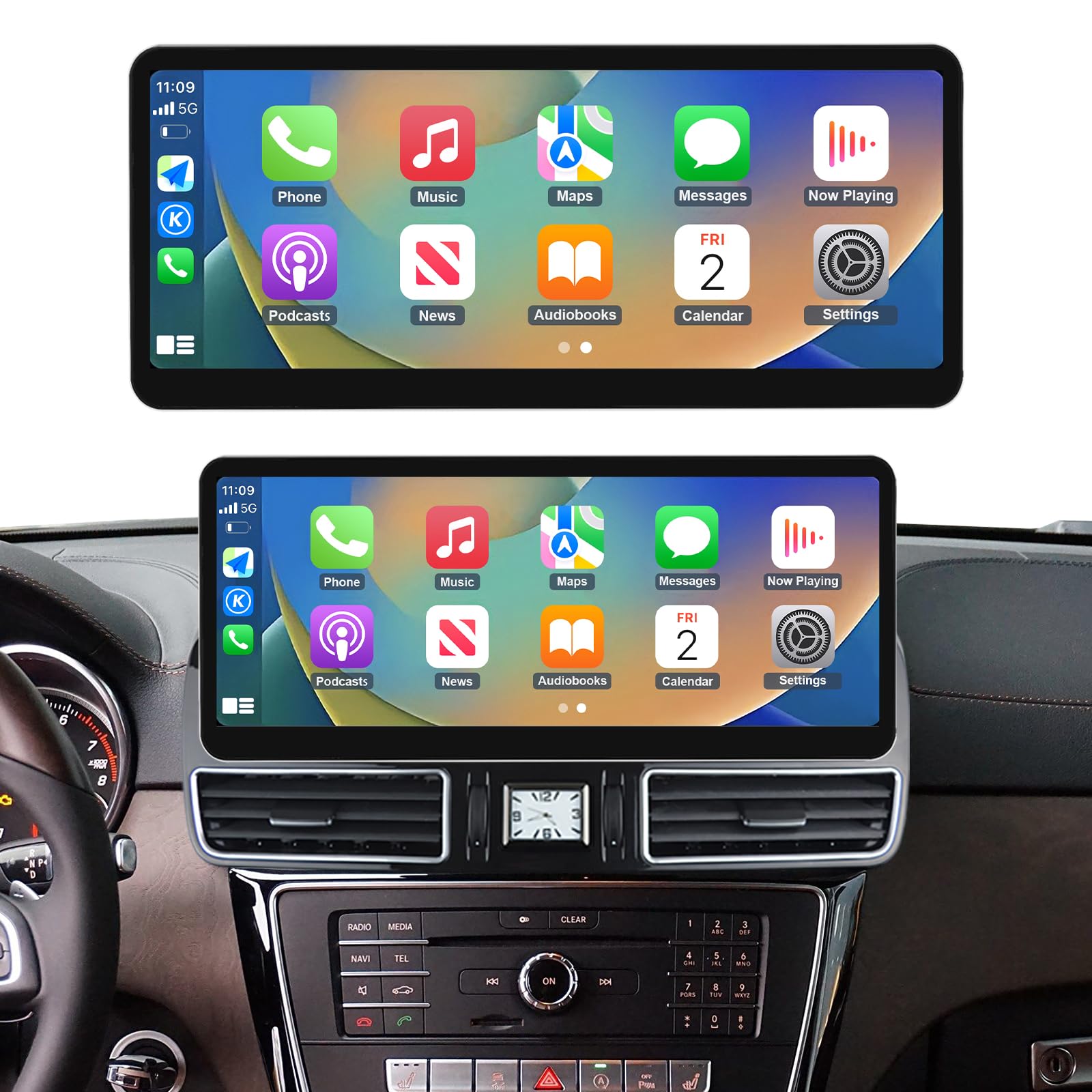 NINETOM 2025 Upgraded 12.3" Ultra-Narrow Touchscreen Wireless CarPlay Android Auto Receiver Compatible with Mercedes-Benz GLE GLS (2016–2018), for NTG 5.0/5.1/5.2 System