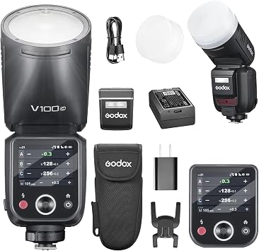 GODOX V100C USA Flash V100-C U 100w Round Head Touch Screen Flash for Canon,2.4G Wireless with External Flashes and Global Shutter Flashes Sync 1/80000s,Built-in Li-ion BatteryUSA Version Black