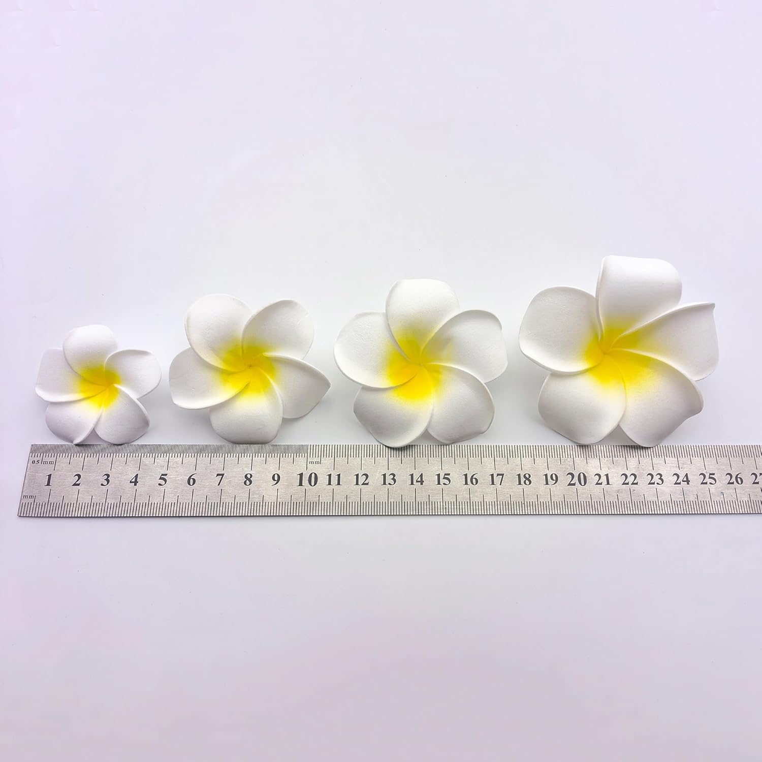 100Pcs 7cm White Foam Hawaiian Frangipani Artificial Plumeria Flower Petals for Hair Clip, Hat, Cap, Bridal, Home, Wedding, Beach, Party Decorations