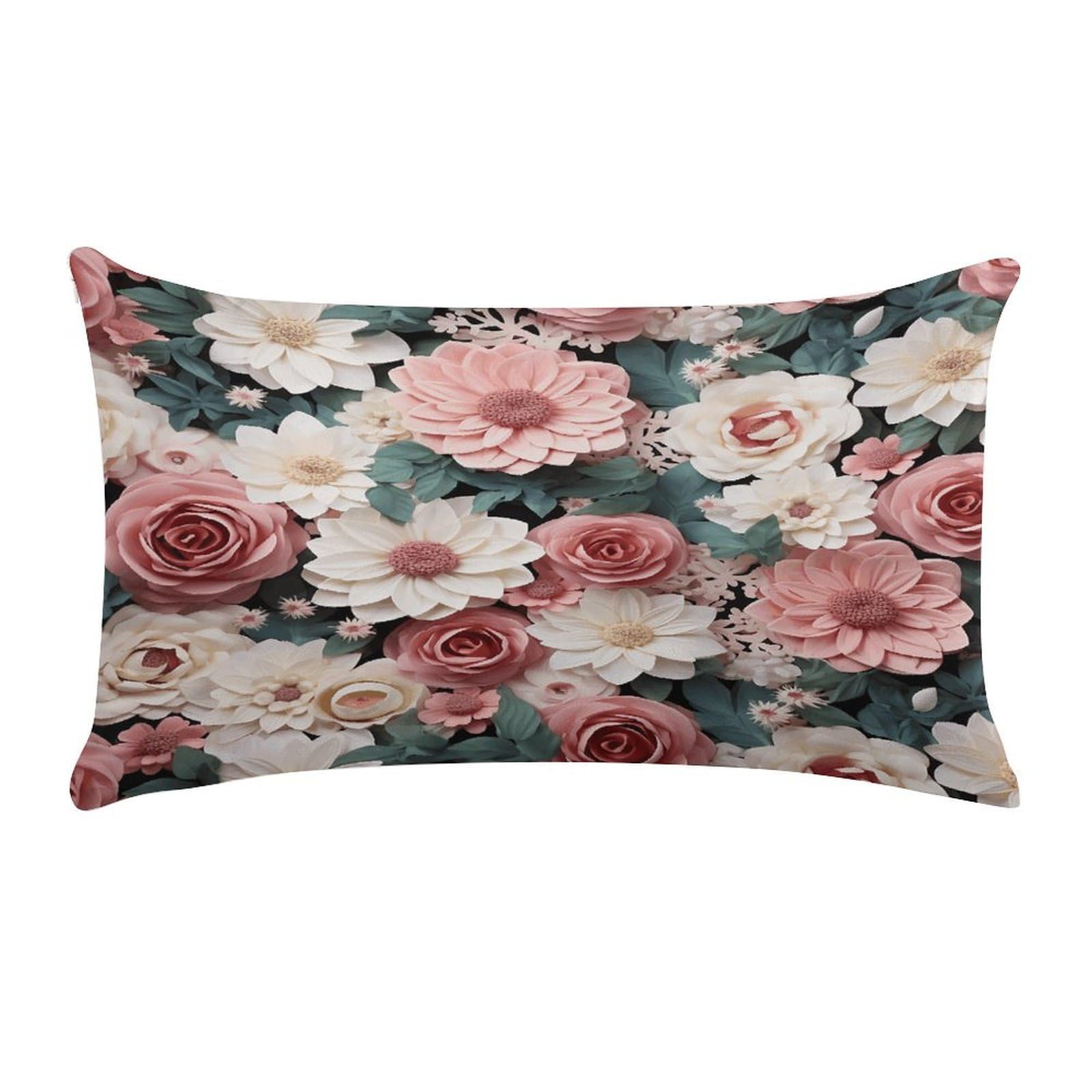 MUSM Flowers with Pink and Green Leaves Throw Pillow Cover Rectangle Short Plush Pillowcase Soft Luxury Decorative Lumbar Throw Pillow Case with Zipper Short Plush Cushion Cases 12 X 20 Inch