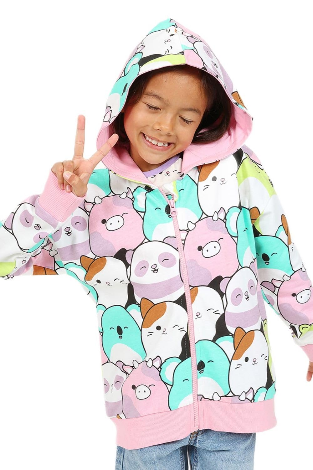 Squishmallows Felpa con cappuccio in cotone con zip per ragazze
