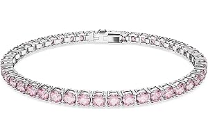 Tennis Bracelet with Swarovski Pink, Clear and Blue Crystals