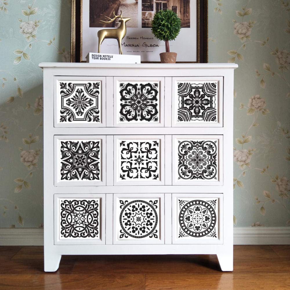 Pegatinas para azulejos de cocina, baño, 25 cm x 25 cm, azulejos blancos y negros, impermeables, autoadhesivas, cocina, baño, sala de estar, TV, decoración de fondo, 1 juego de 10 piezas