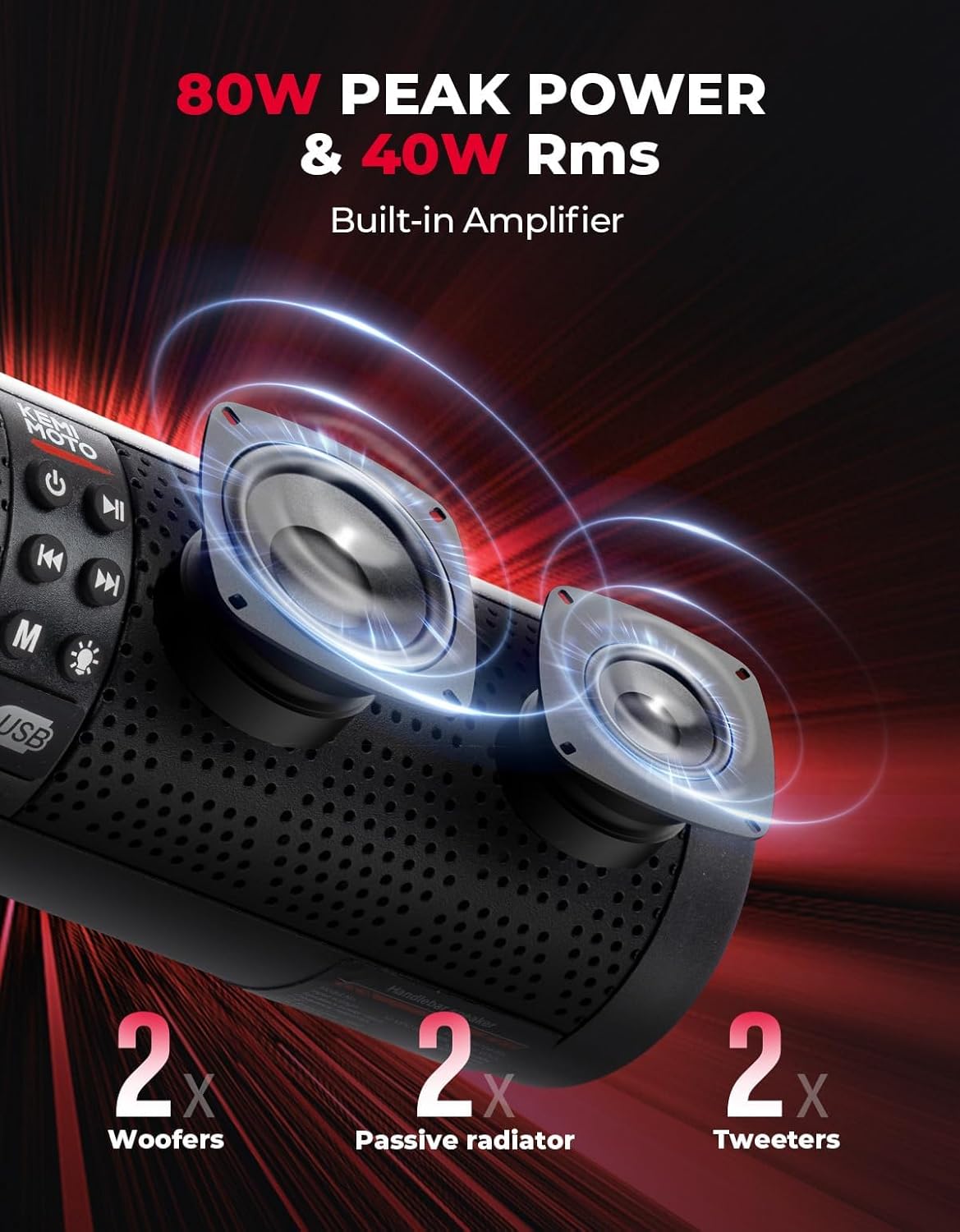 Side view of KEMIMOTO Sound Bar mounted on a motorcycle handlebar