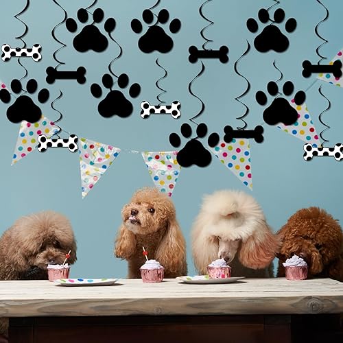 Miniatura 7 de 60 piezas de decoración de fiesta de cumpleaños para perros, decoraciones de cumpleaños de cachorros, fiesta de perro, espiral, hueso de pata de