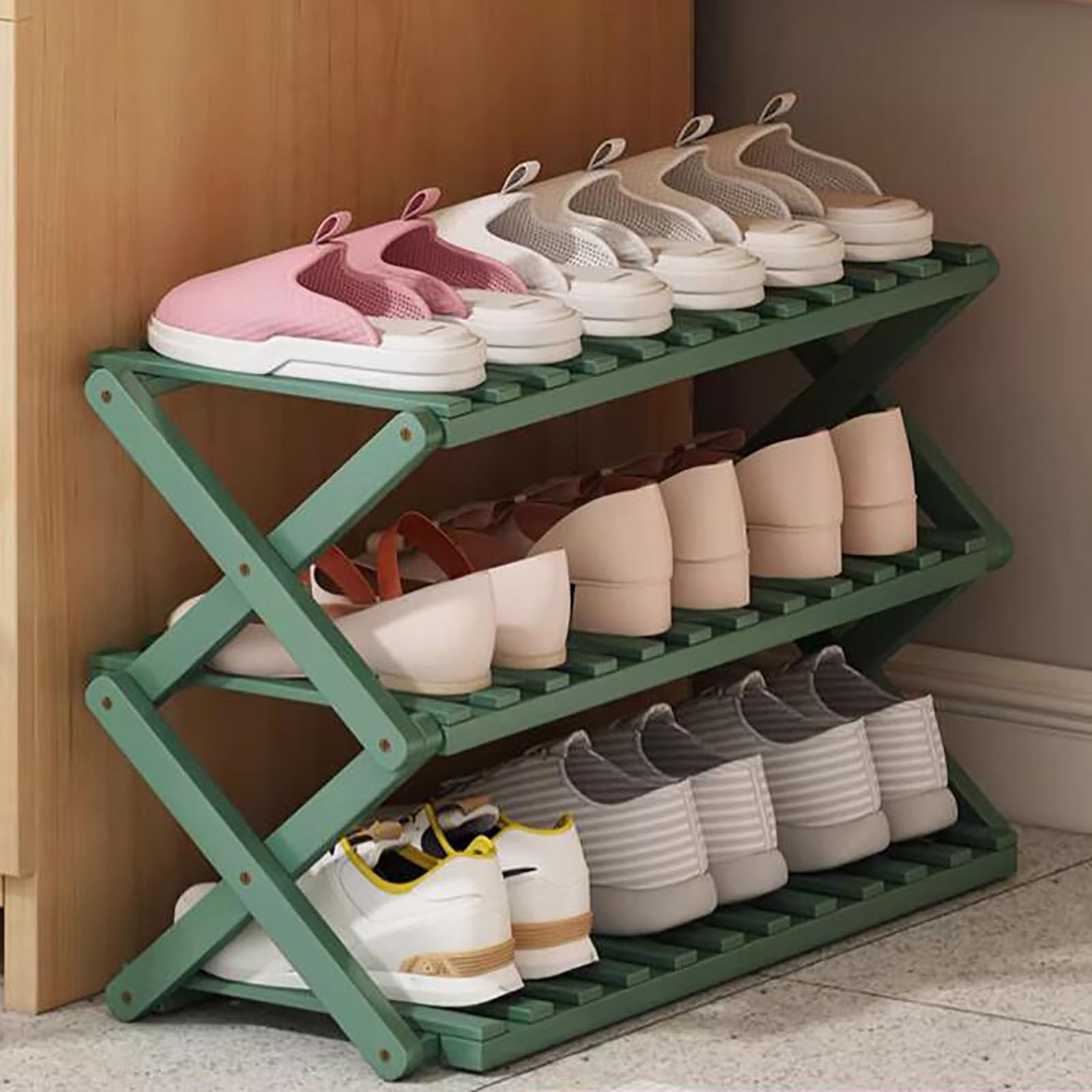 Nizer Schuhregal aus Bambus, faltbar, 6 Etagen, für drinnen und draußen, Camping, Grün, 50 cm Küche, Haushalt & Wohnen