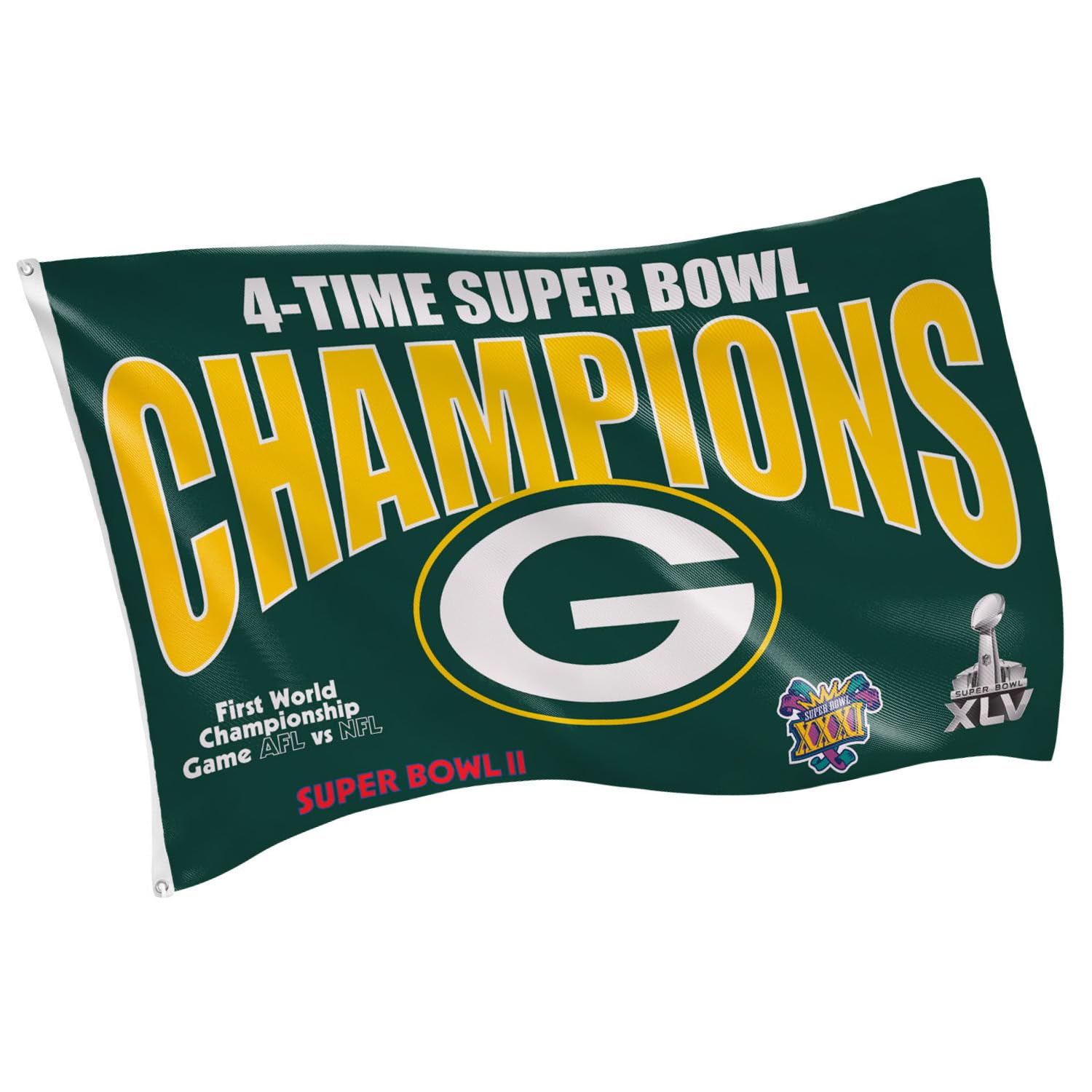 Team Sports America Green Bay Packers Multi-Win Superbowl Champions 3x5 Flag with Grommets for Outdoor & Indoor Use
