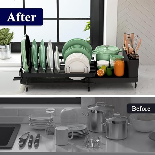 Miniatura 7 de Kitsure Escurridor de platos de cocina, escurridor extensible con gran capacidad, escurridor de platos multiusos con soportes desmontables para