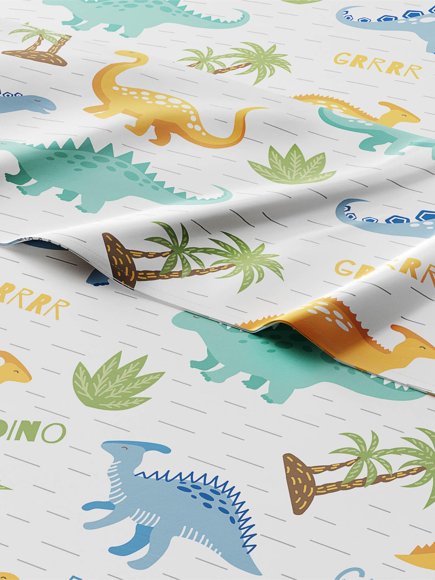 Kids Queen Roaring Dinos Bed Sheets - 4 Piece Kids Roaring Dinos Sheet Set