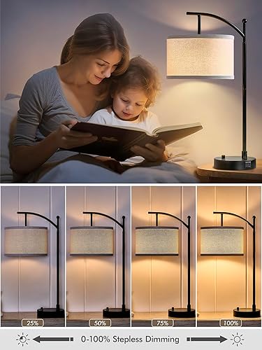 Miniatura 5 de Lámpara de mesa para sala de estar, dormitorio, juego de 2 lámparas de mesa de 23.5 pulgadas con puertos USB C+A, lámparas de noche para mesita de