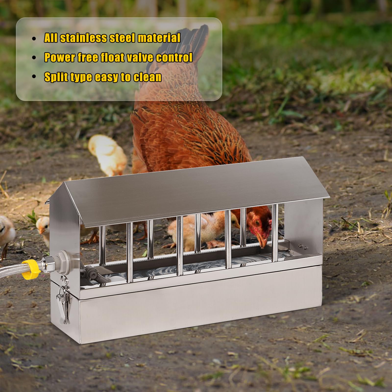 Recipiente automático para beber pollo con manguera trenzada, recipiente para beber paloma con válvula flotante para codorniz, paloma, pollo, loro, bebedor automático de aves de corral