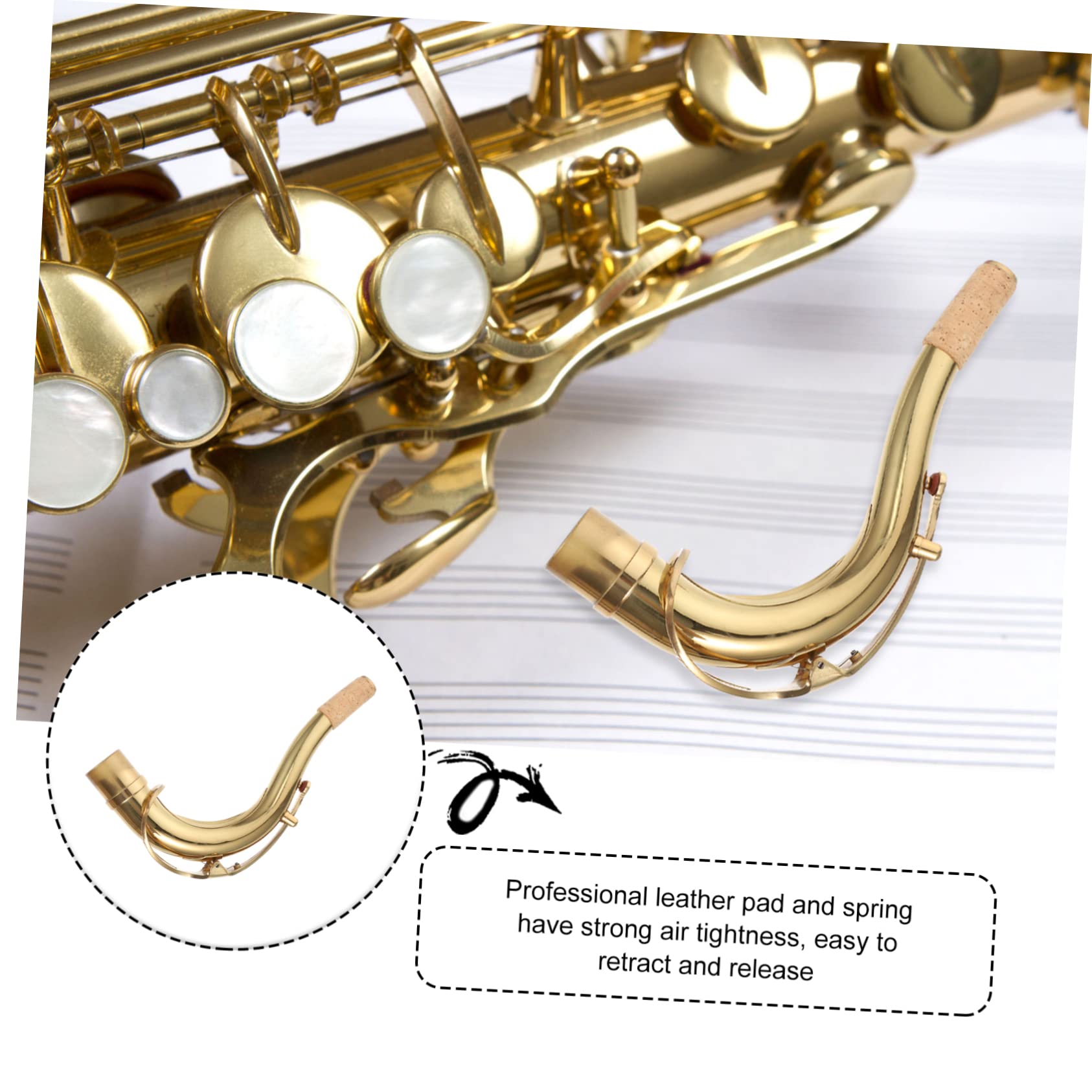 Collo Saxofono Curvo in Ottone Dorato, Parte di Ricambio | Tubo Piegato per Sax Contralto in Si Bemolle, Accessorio Musicale 1 Pezzo, Facile da Regolare e Pratico