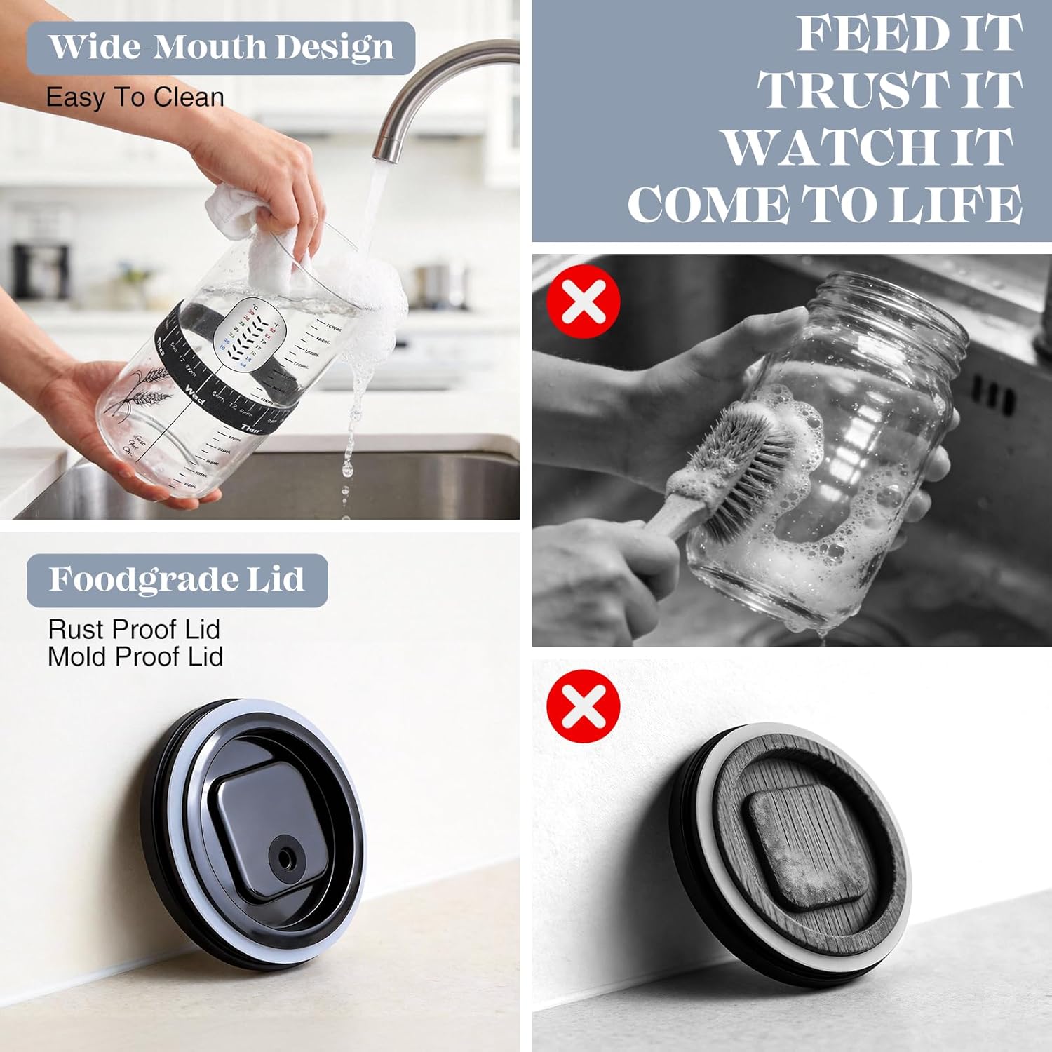 Sourdough Starter Jar, Sourdough Jar Wide Mouth, Sourdough Starter Kit Home and Kitchen, Sour Dough Starter Kits, Sourdough Bread Baking Supplies, Sour Dough Starter Jars, Sourdough Jars Airflow Lid - Image 6