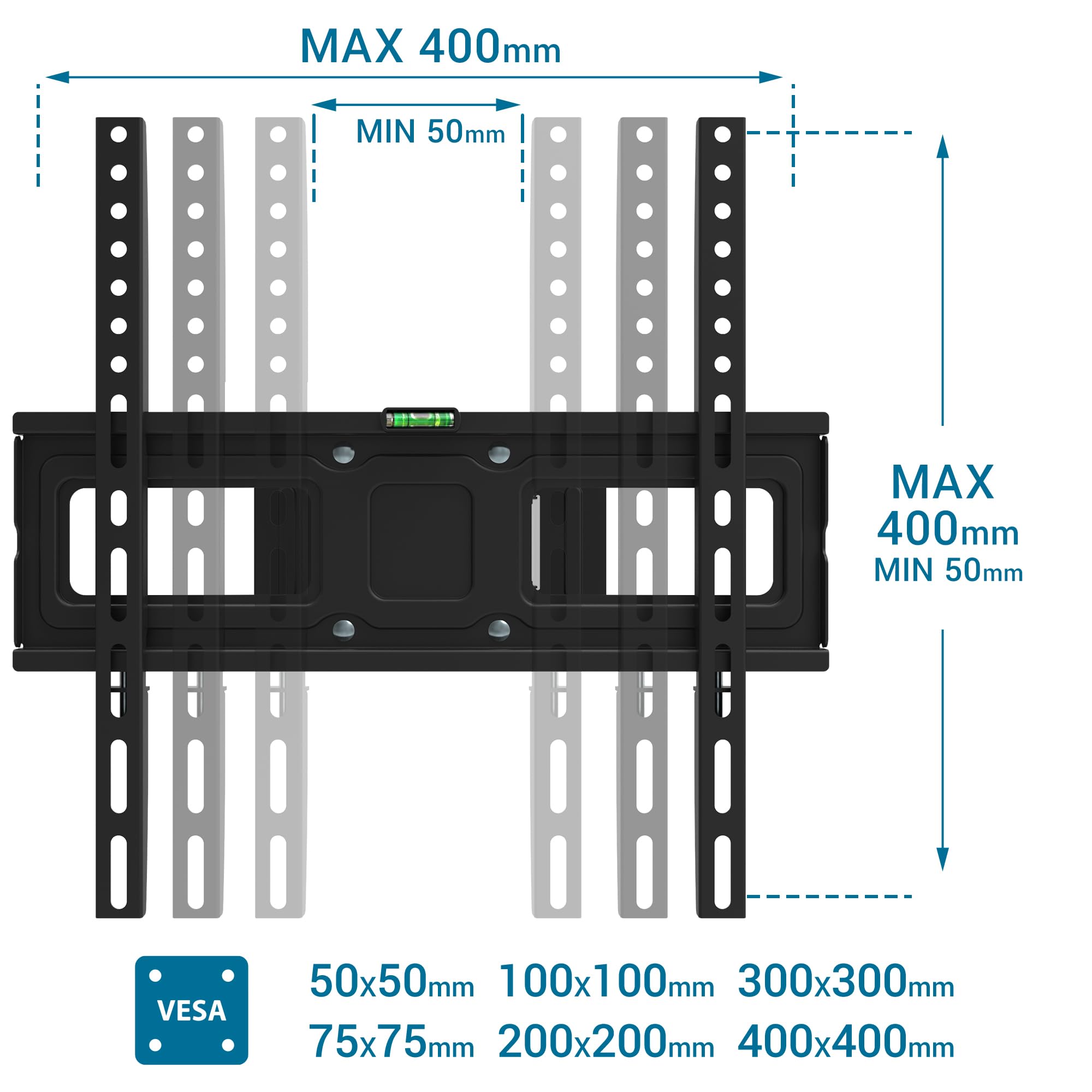 Atlantis P022-E20SDN Support Mural inclinable et pivotant pour TV, Support Mural pour TV de 32" à 65", Max 35Kg, Max VESA 400x400. Inclinaison Verticale de -12° à +12°. Rotation de 180°.
