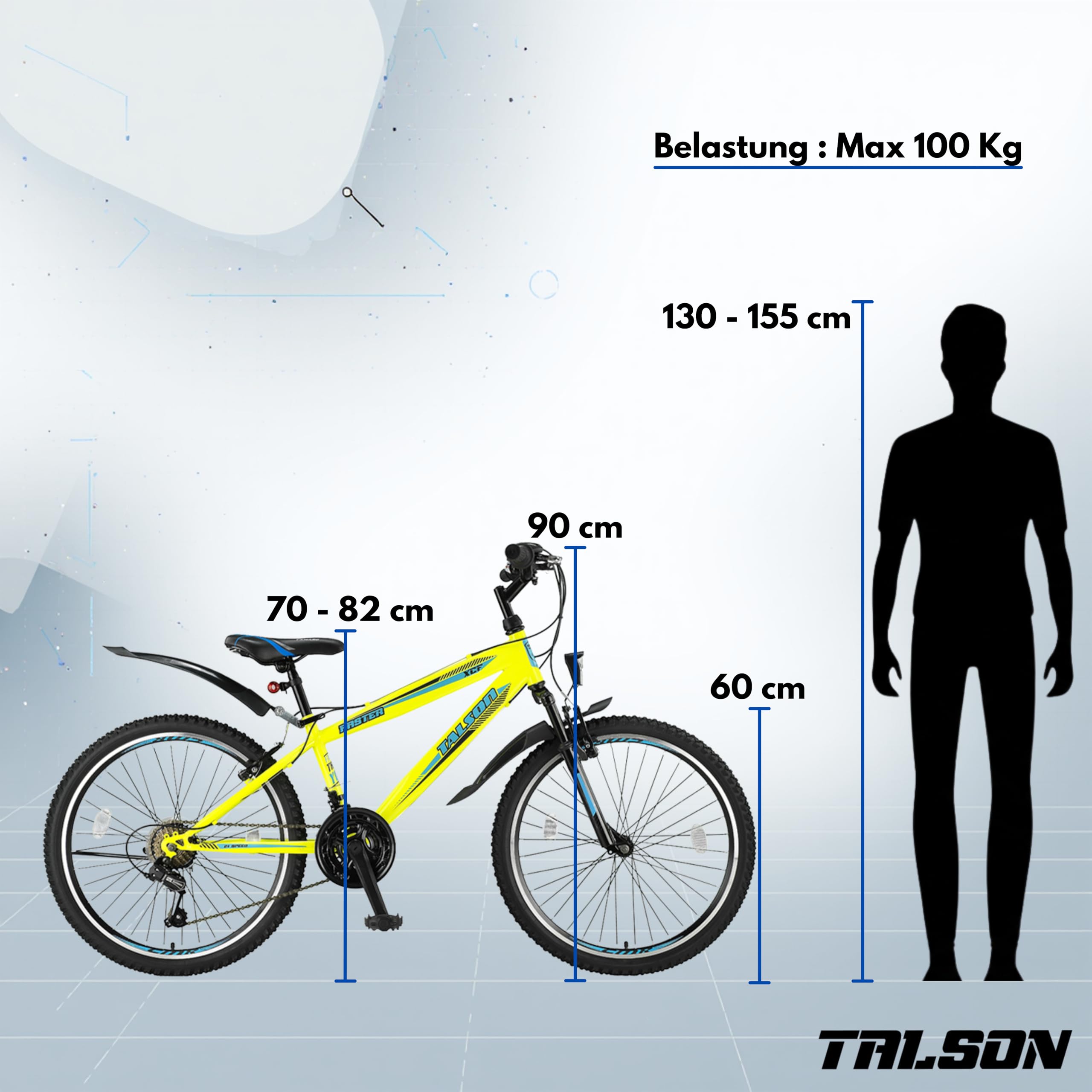 Talson 24 Zoll Mountainbike Fahrrad mit Gabelfederung & Beleuchtung 21-Gang Shimano FST Gelb