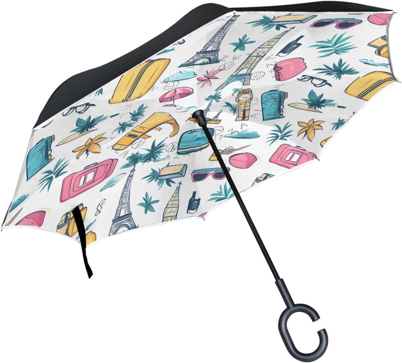 Travel Element Leaves Inverted Umbrellas for Rain Windproof Reverse Upside Down Golf Umbrella with C-shape Handle for Men Women