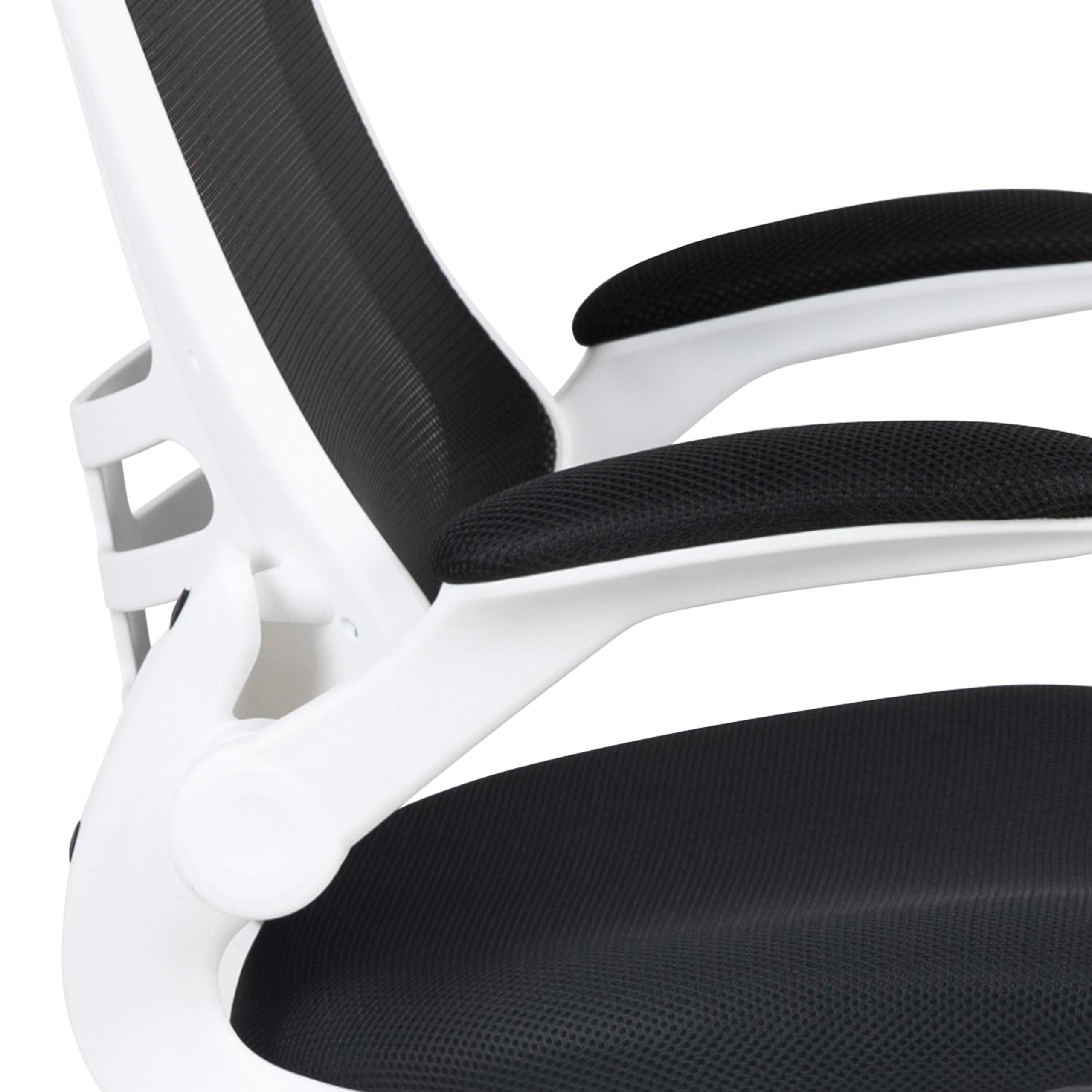 Flash Furniture Silla de Oficina Kelista, ergonómica, Respaldo Medio, Marco Blanco, Malla Negra con Giro