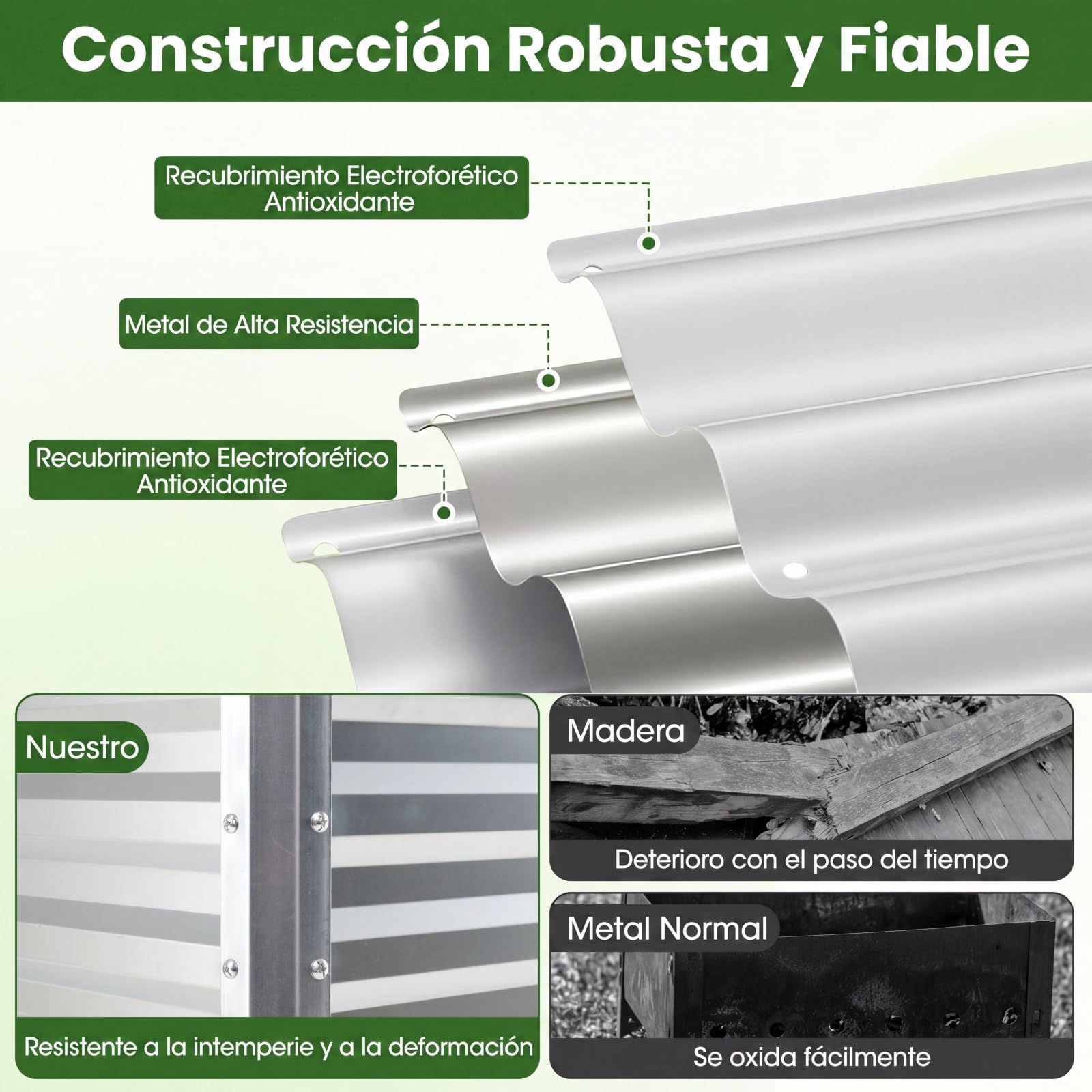 COSTWAY Huerto Urbano Terraza, Cama Elevada de Jardín de Metal con Recubrimiento Electroforético y Orificios de Drenaje, Jardinera Exterior Grande para Verdura, Flor, Fruta, 112x55x81 cm (Plateado)