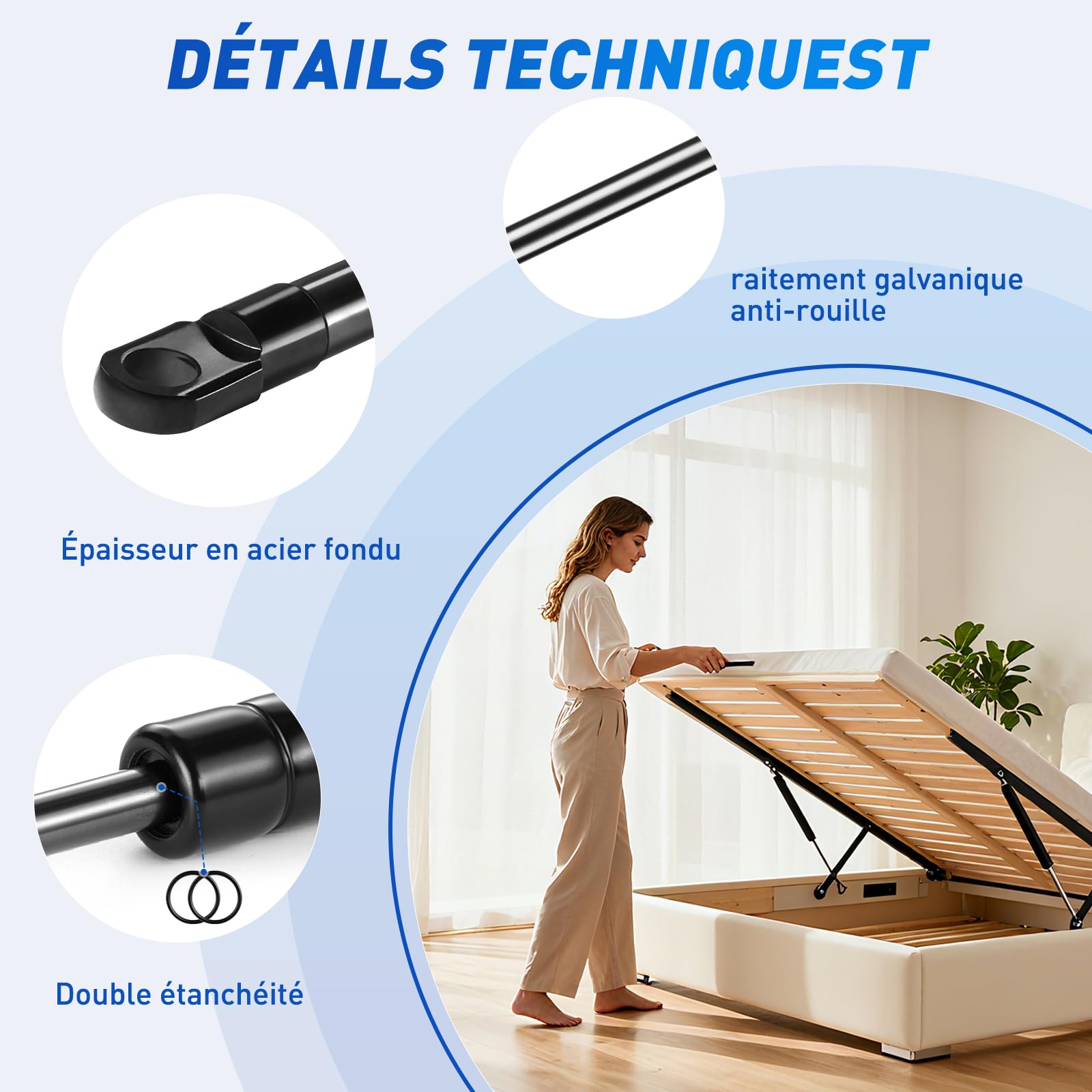 ARANA 2 pièces verin a gaz 500 mm 800 N, 81 kg verin hydraulique verin de hayon de rechange Pour porte d'armoire, boîte à jouets, banc, porte de camping-car et applications créatives DIY