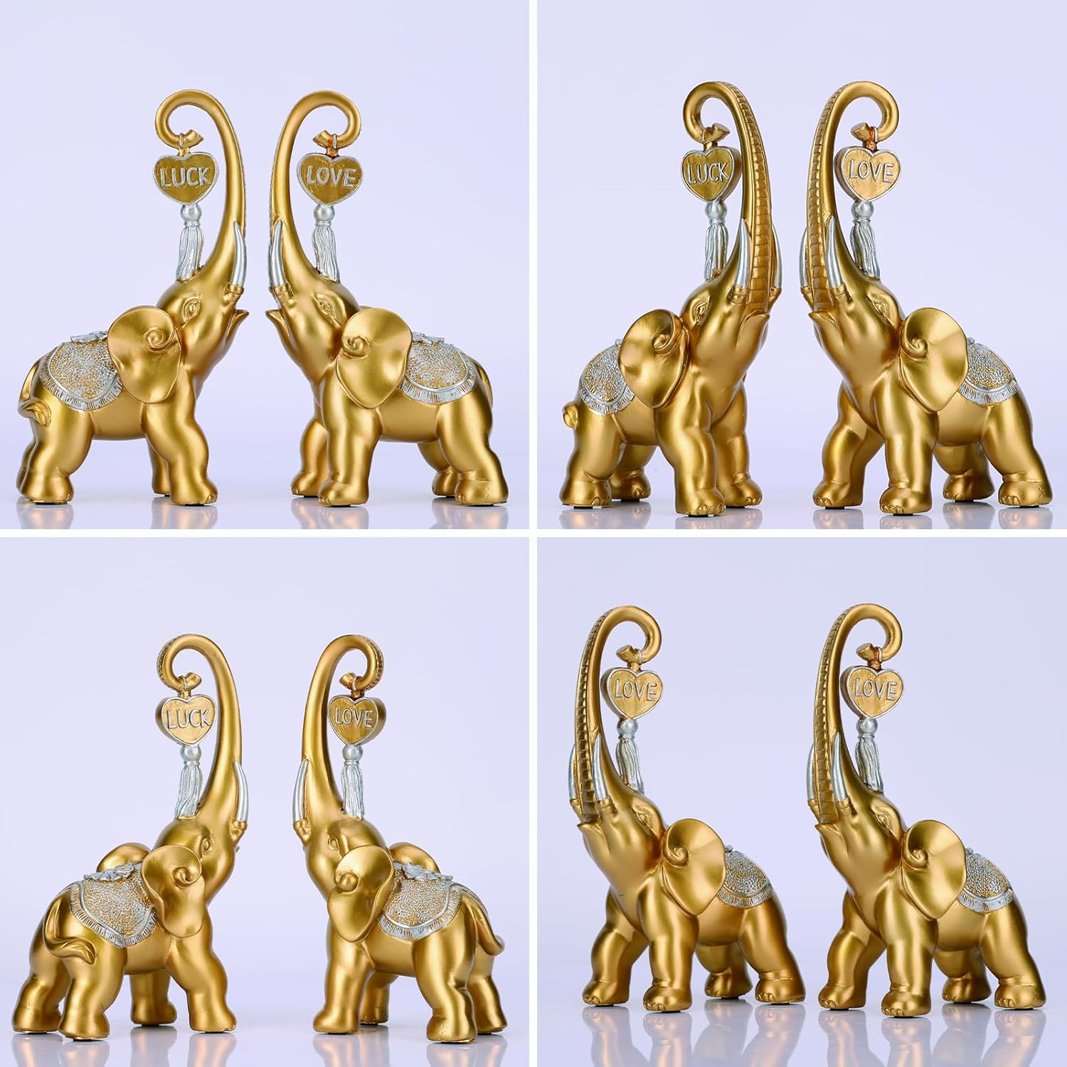 DOVDOV Gold Elephant Statue, Love Elephant Sculpture Set of 2, Gold Home Decor for Office TV Stand Bookshelf Office Divider Desktop Centerpiece.