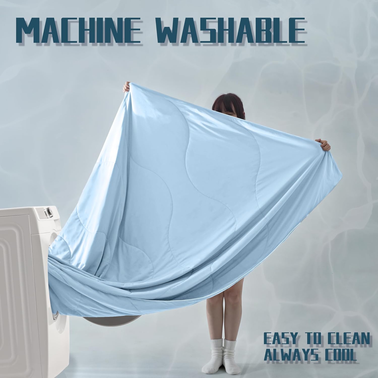 DOWNCOOL Cooling Comforter Twin Size, Blue Cooling Blanket for Hot Sleeper, Lightweight & Breathable Blanket for Night Sweats,Dual-Side Cooling Summer Bedding,68"X90" - Image 4