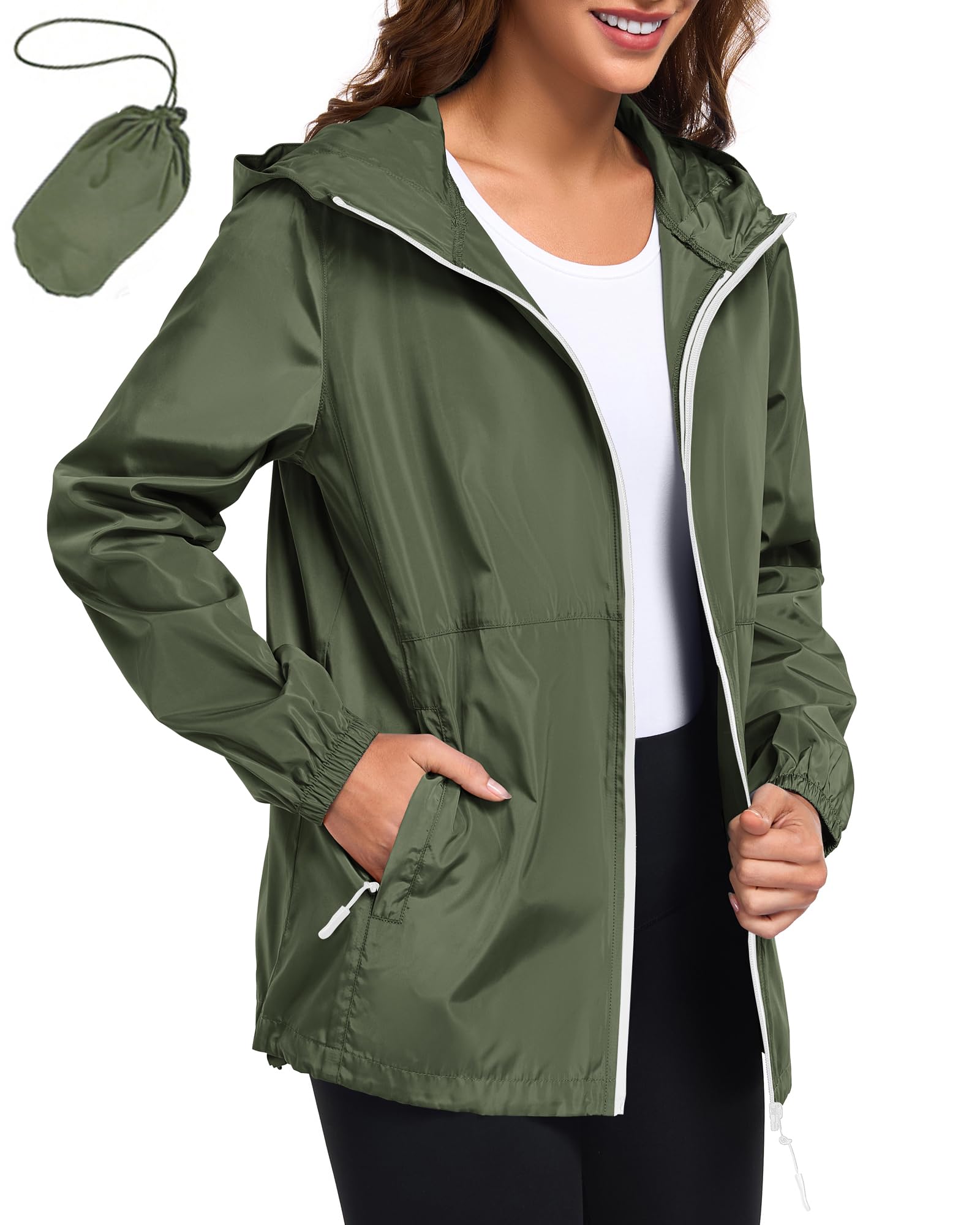 Hount Womens Waterproof Rain Jacket Lightweight High Neck Packable Hooded Raincoat Active Outdoor Windbreaker Jacket