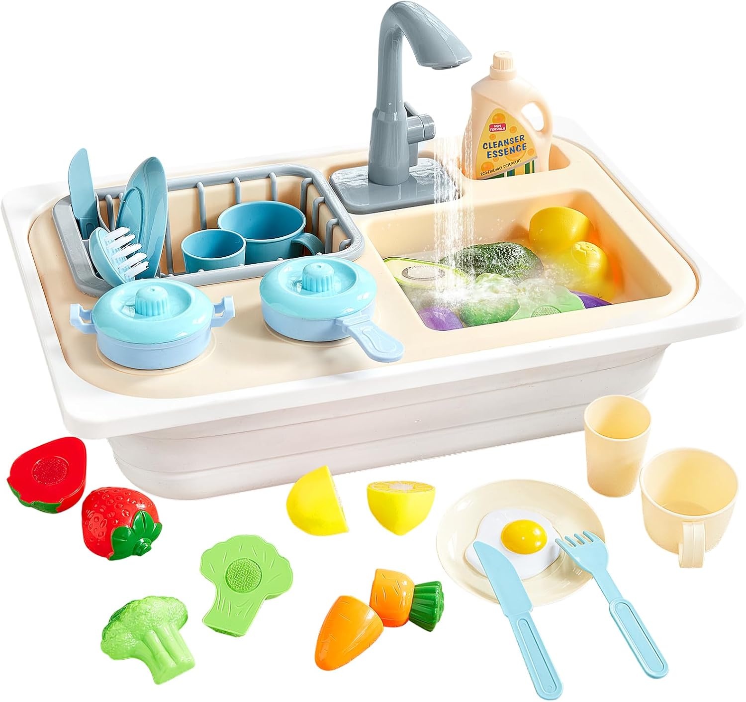 Beright Play Kitchen Sink Toys, Toddler Sink Toys with Upgraded Faucet, Pretend Play Toys Running Water, Perfectly Matched with Beright Sensory Table