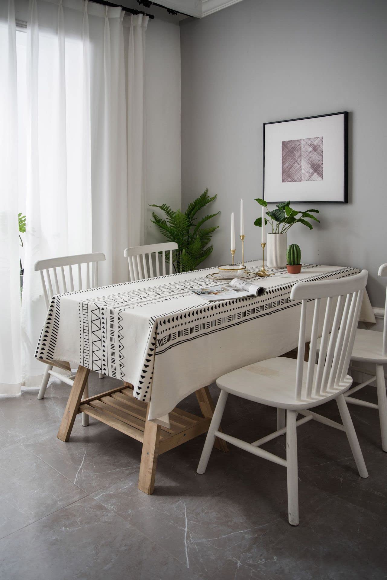 Nappe en coton et lin supérieure imprimé rétro blanc de 300 x 140 cm par Xiao Hua