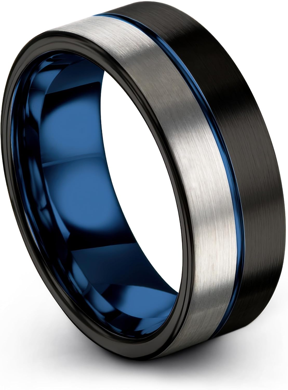 Tungsten Carbide Wedding Band Ring 8mm 6mm 4mm for Men Women Blue Blue Black Center Line Flat Cut Black Brushed Polished Personalized Custom Engraving Anniversary Engagement