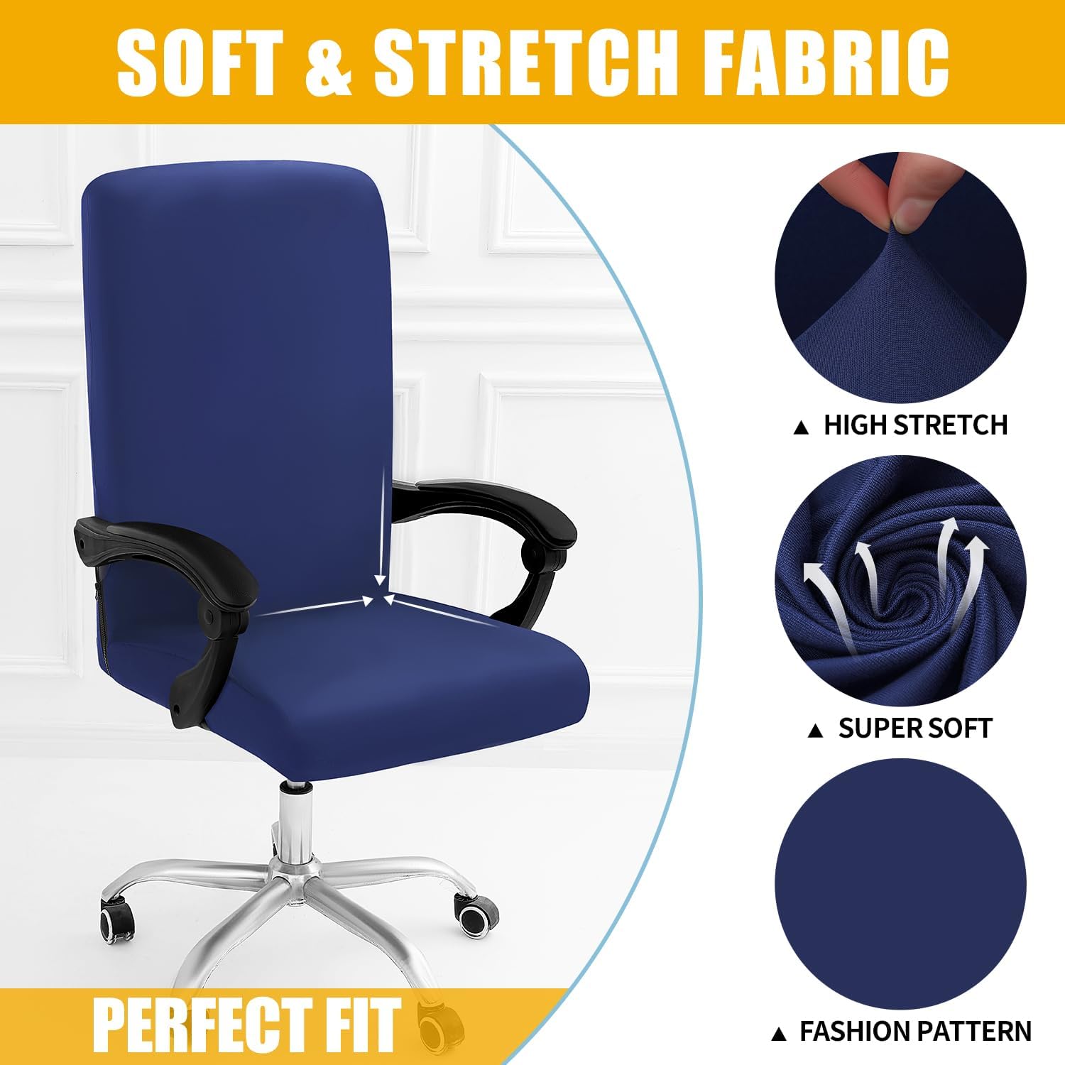 Smiry Stretch Printed Office Computer Chair Covers, Universal Desk Rotating Chair Slipcovers Removable Washable, Soft Fit Anti-Dust Spandex Protector Cover with Zipper, Navy
