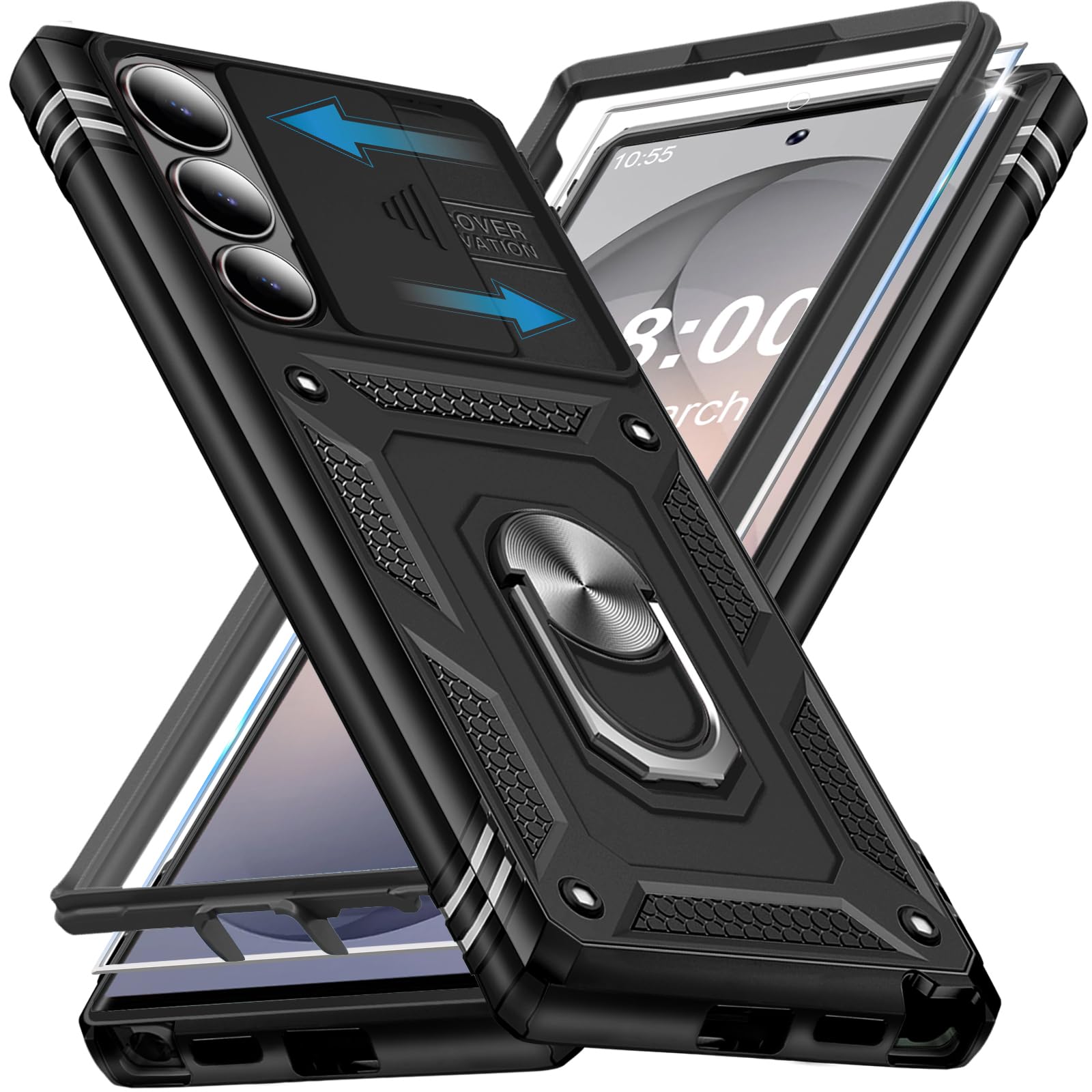 Giyer Cover per Samsung Galaxy S26 Ultra Custodia con Vetro Temperato, Antiurto Grado Militare 360° Anello Supporto Armor Bumper Case, Antiurto per Samsung S26 Ultra 5G Cover (Noir)