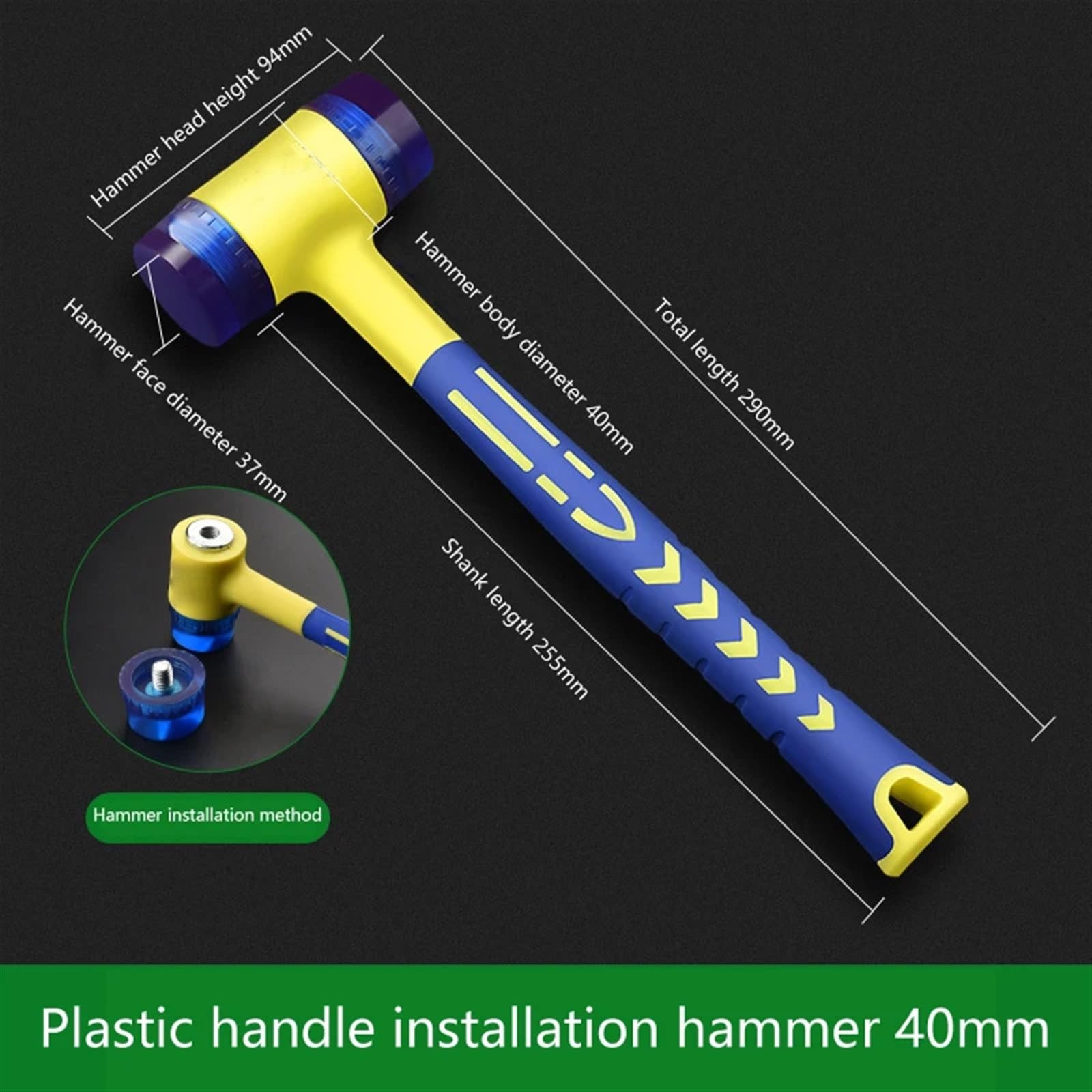 Młotek gumowy i plastikowy, Blue Double Headed Rubber Mallet Installation Hammer 25-45mm Detachable Insulated(40mm)