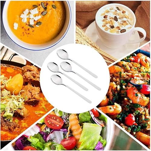 Miniatura 7 de Cucharas de cena de acero inoxidable de 4 piezas con borde redondo, cuchara de mesa cómoda de mango largo de 8 pulgadas, cubiertos pulidos con