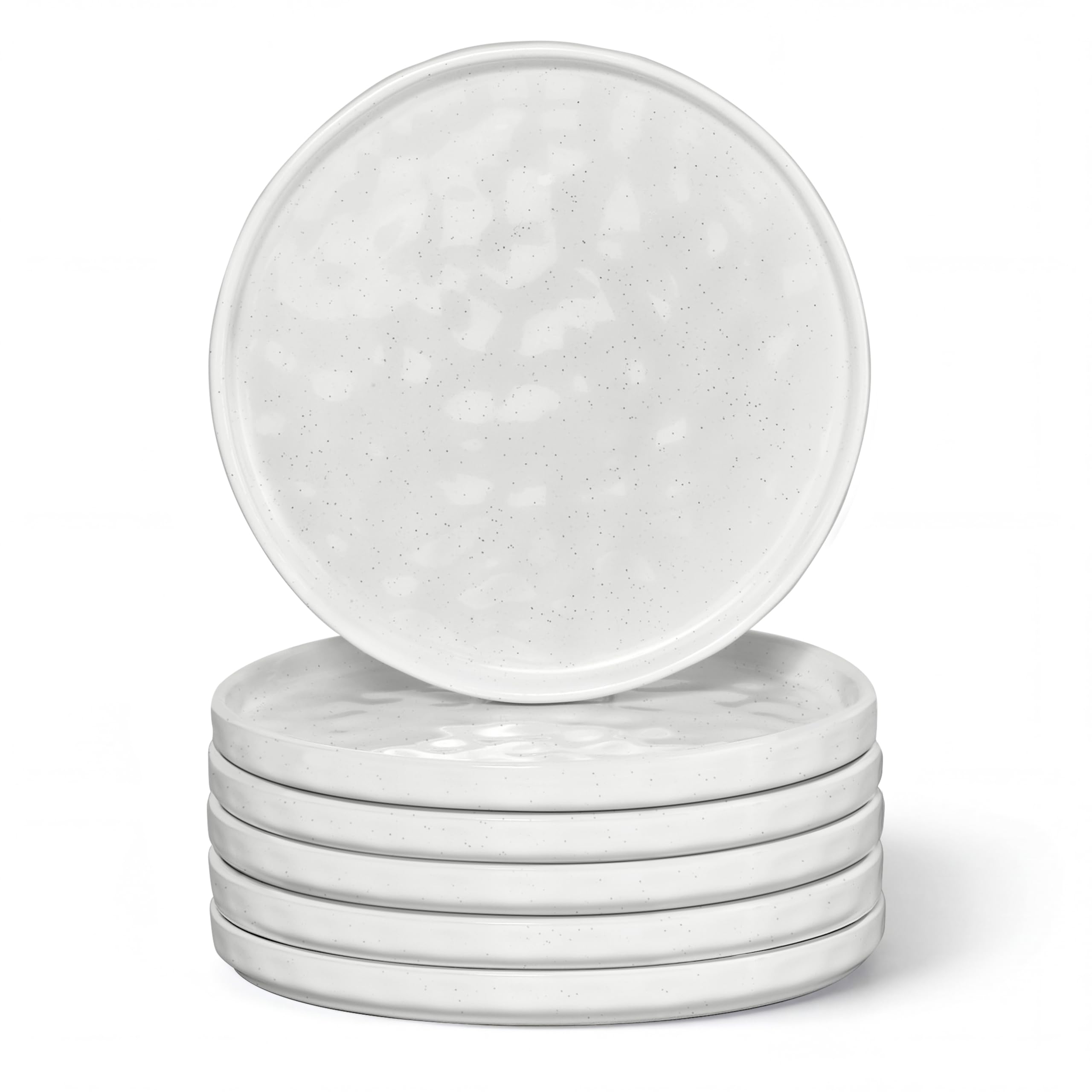Herogo Dessert Plates Set of 6, Stoneware Tableware Side Plates 8 Inch / 20.3 cm, Reactive Glaze Serving Dish Small Plate for Party, Wedding, Birthday, BBQ, Dishwasher & Microwave Safe - Elegant White