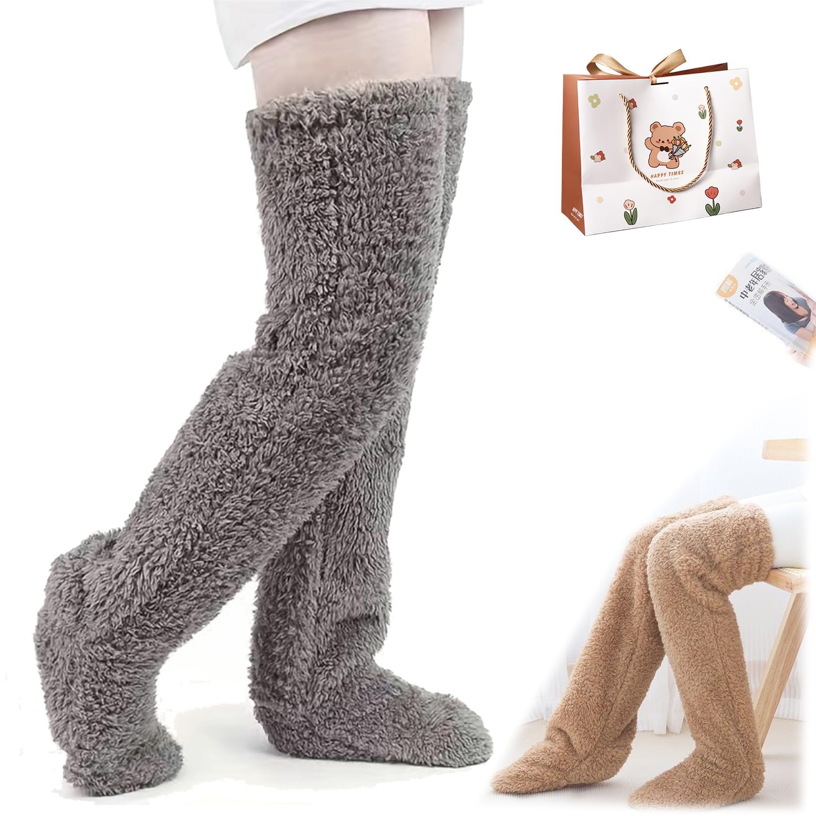 Snrtevu Goose Down Knee Socks For Christmas, Goose Down Long Tube Knee Socks, Long Fluffy Socks Womens, Fluffie, Soft And Cute Longsocks, For The Winter (B)