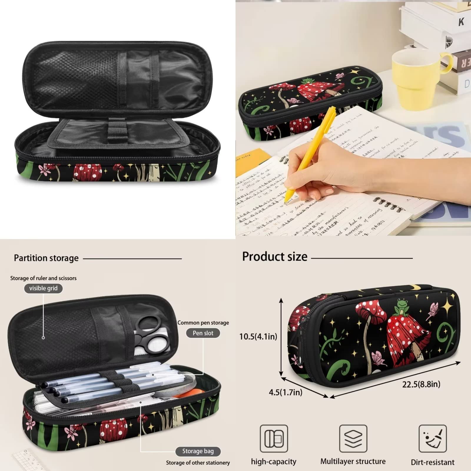 POLERO Mochila escolar de caballos para niños, juego de bolsas de almuerzo, estuche para lápices, 3 piezas, bolsas escolares, Rana de hongos Moon Star, Talla única, Mochila infantil