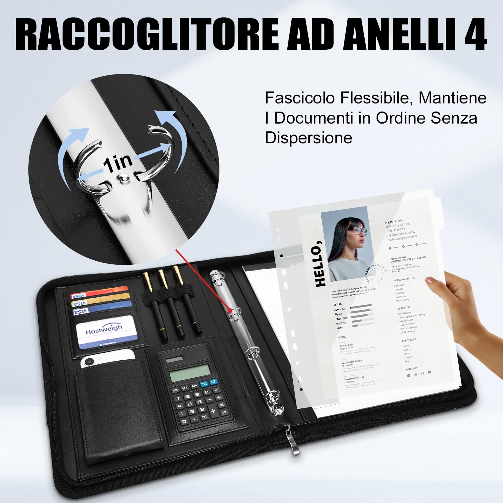 Leathario Cartella Portadocumenti A4 Pelle Vegana con Maniglia e Portablocco Raccoglitore ad Anelli