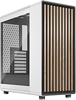 Fractal Design North Chalk White ATX Mid Tower PC Case - Oak Wood Front, Tempered Glass Side, 2x 140mm PWM Fans, USB-C Airflow