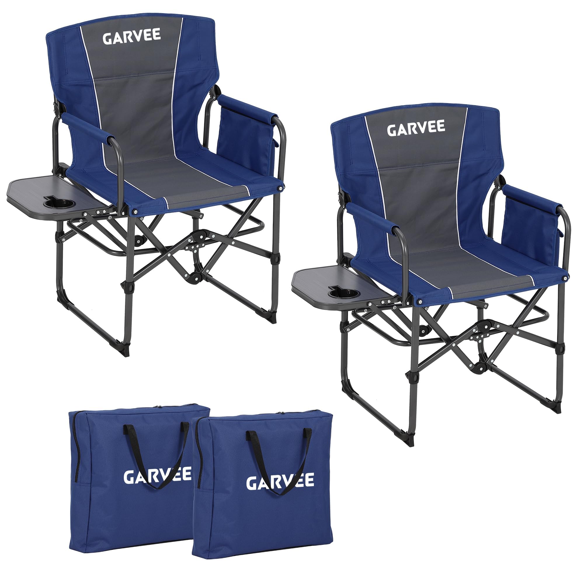 2 Pack Oversized Camping Directors Chair, Portable Folding Lawn Chairs for Adults Heavy Duty with Side Table, Outdoor Foldable Camp Chair with Pocket for Beach, Fishing, Picnic