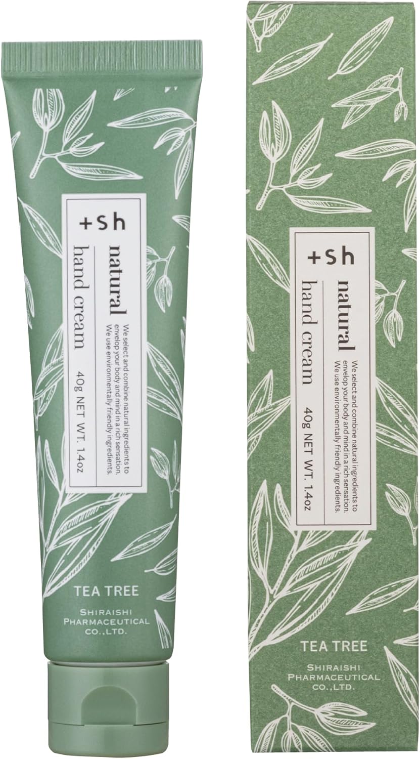 +sh(プラスエスエイチ) ナチュラルハンドクリーム 天然由来 エモリエント成分 無添加 鉱物油フリー アルコールフリー 合成香料フリー 合成着色料フリー 界面活性剤フリー シリコンフリー (40g, ティーツリー)