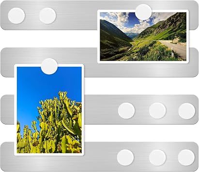 Magnetic Bulletin Board Magnet Board, Frameless Stainless Metal Board Strip, Magnetic Strips with Adhesive Backing Small Memo Display Board with 10 Pcs White Magnet, for Kitchen Office 4PCS